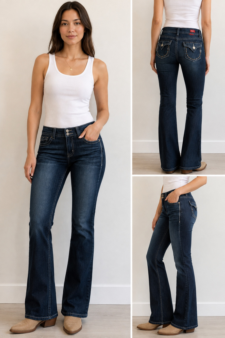 VIGOLD Women's Bootcut Jeans – Size 9/10 (30) – Dark Wash Stretch Denim